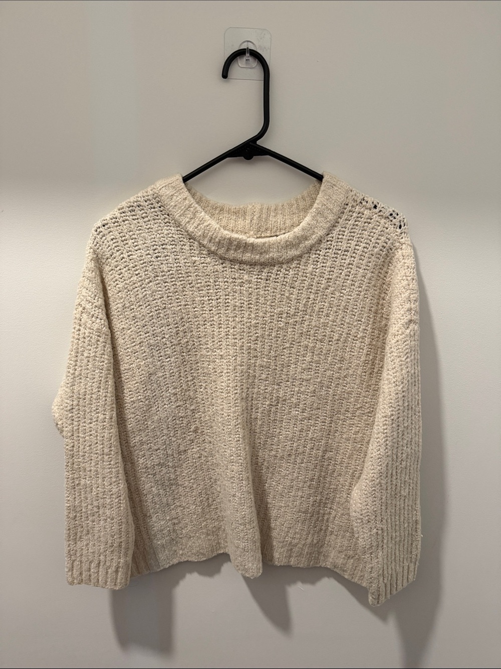 a.n.a Cream Waffle Knit Crewneck Sweater